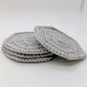 HANDMADE Gray & Silver Sparkle Hand Crochet Round Hexagonal Reusable Coasters